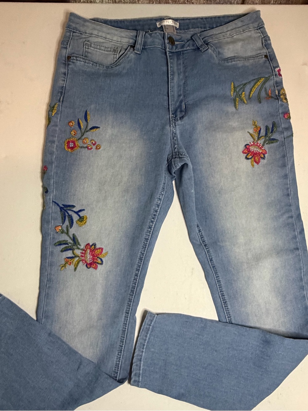 Venus Floral Embroidered Jeans Straight Bohemian